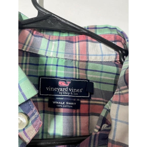 Vineyard Vines Whale Shirt Mens M Button Up Long Sleeve Gingham Plaid Preppy - Picture 3 of 7